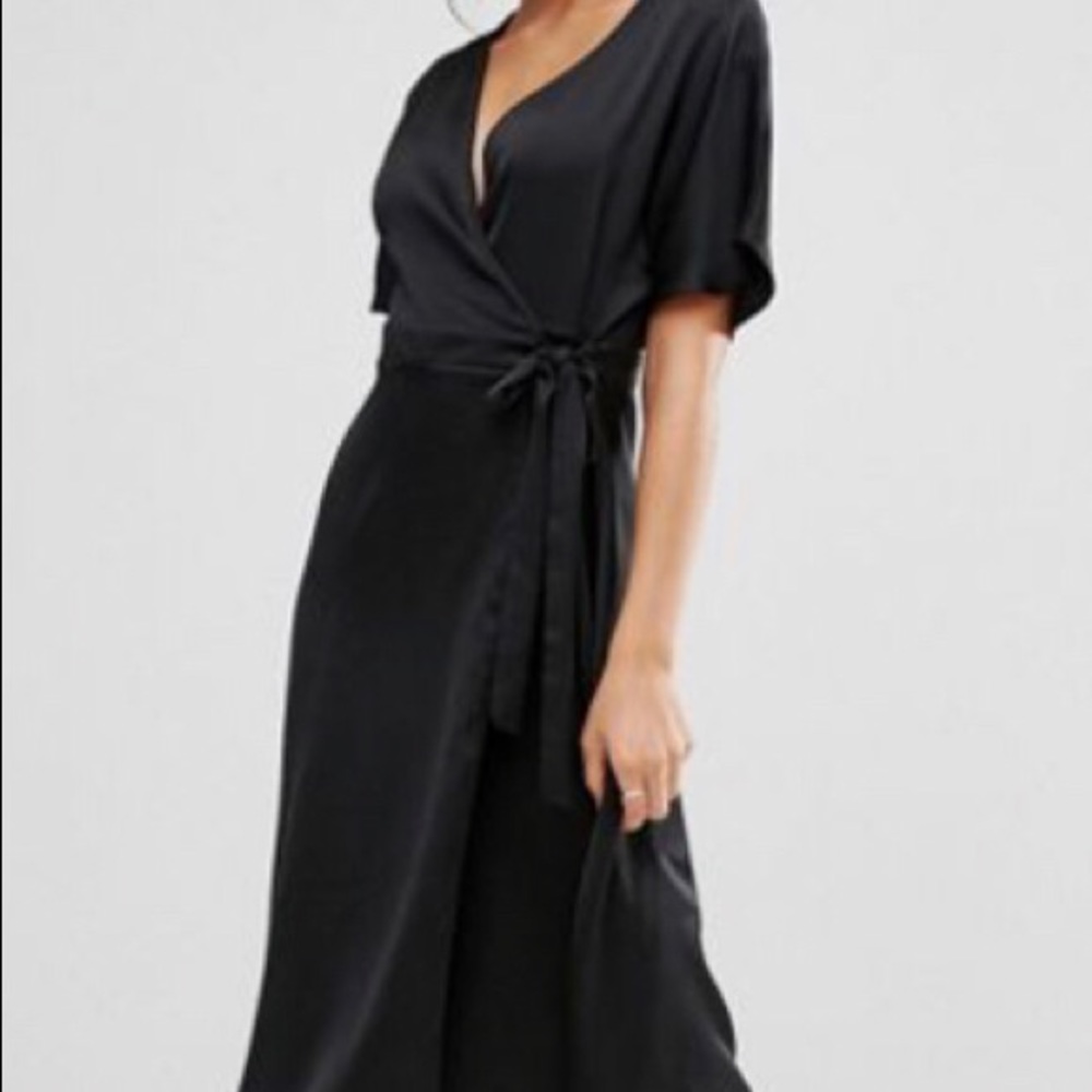 ASOS New Look Wrap Front Midi Dress Black